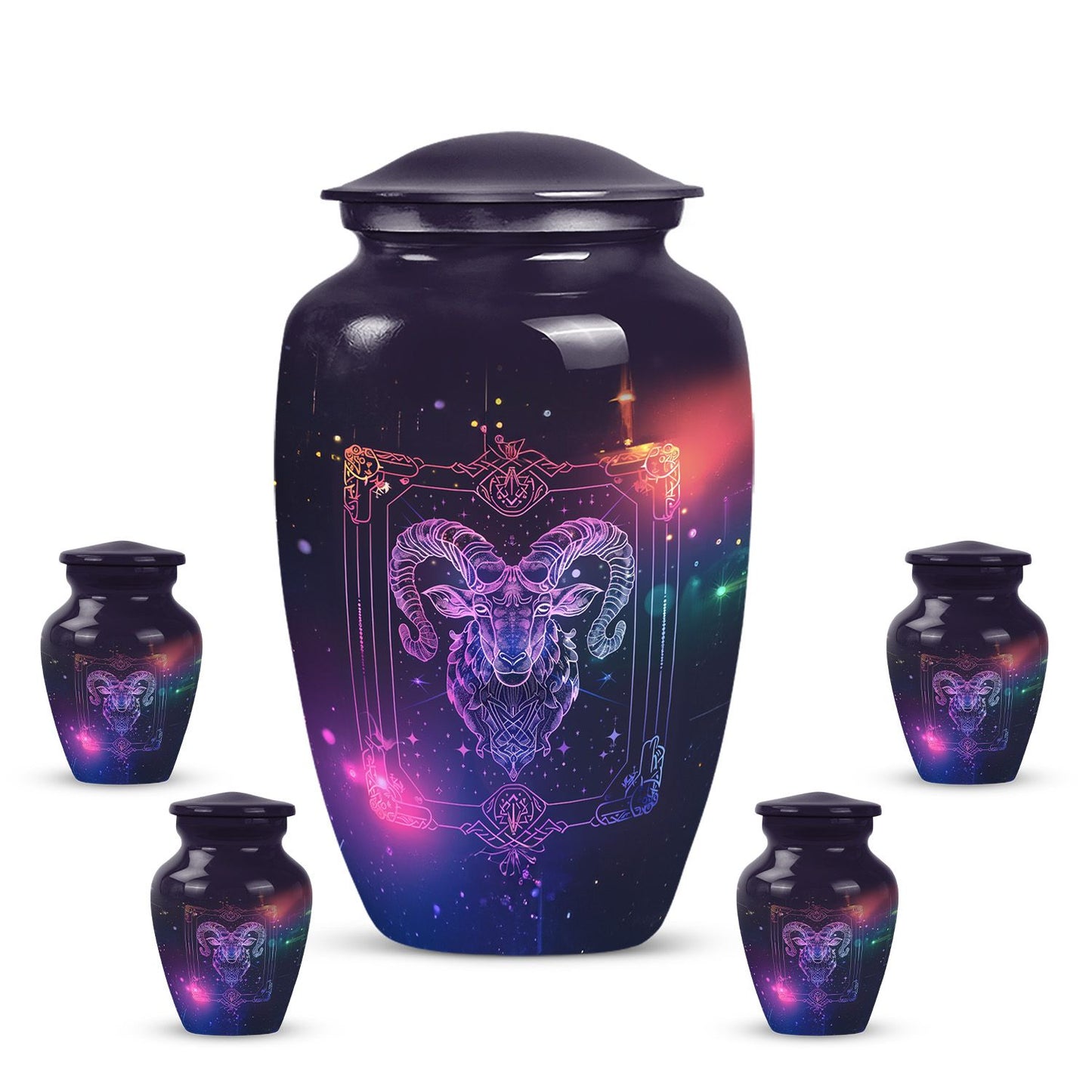 10-inch classic zodiac urn in an abstract design for cremation ashes, customizable with engraved names