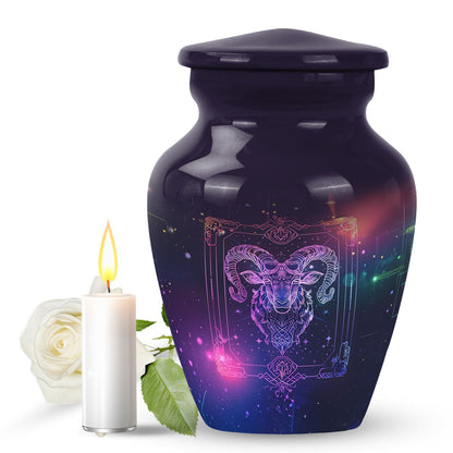 10-inch classic zodiac urn in an abstract design for cremation ashes, customizable with engraved names