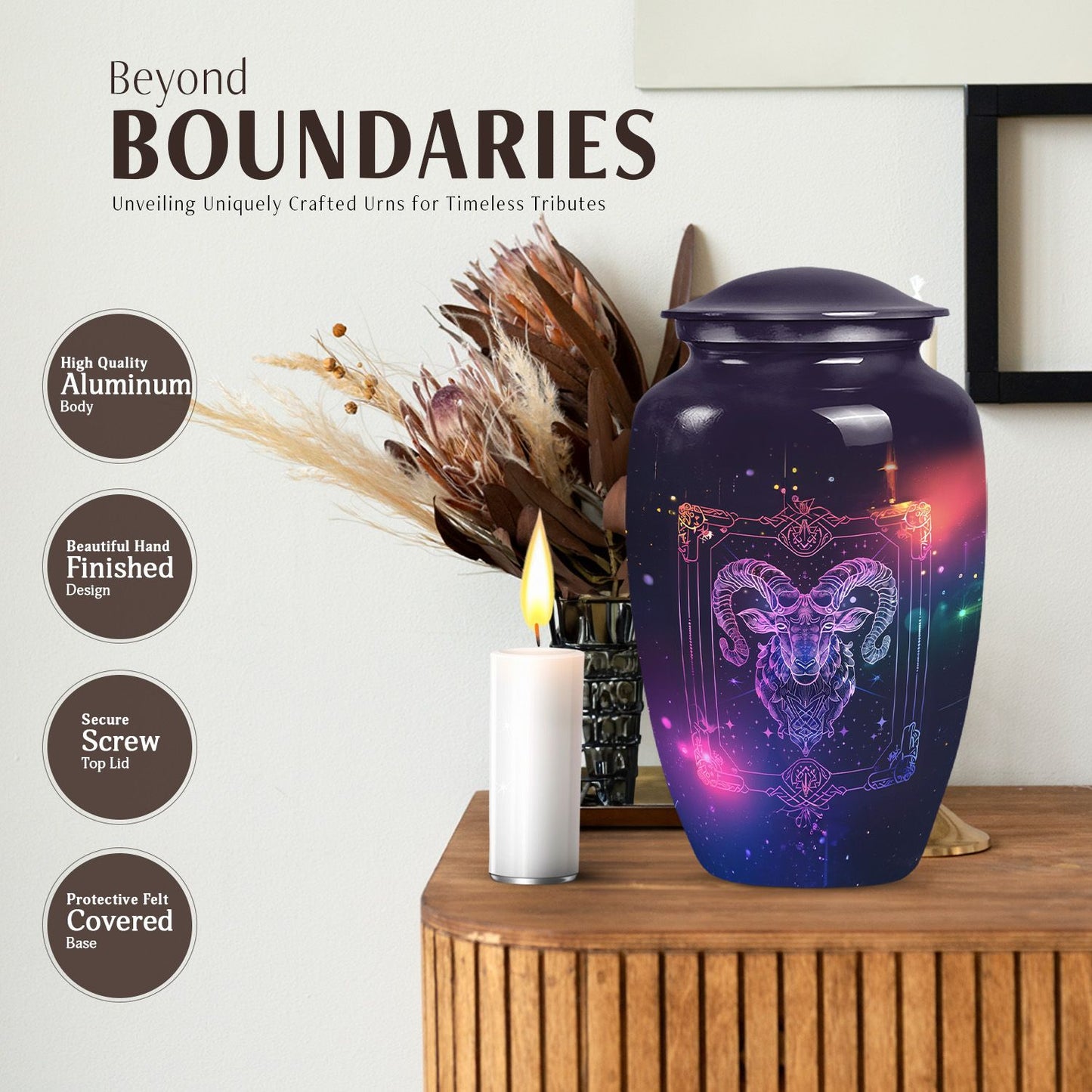 10-inch classic zodiac urn in an abstract design for cremation ashes, customizable with engraved names