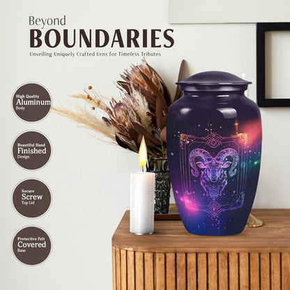 10-inch classic zodiac urn in an abstract design for cremation ashes, customizable with engraved names