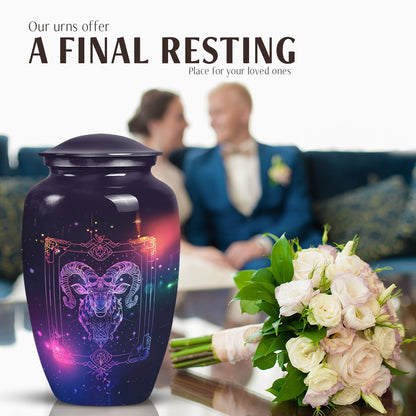10-inch classic zodiac urn in an abstract design for cremation ashes, customizable with engraved names