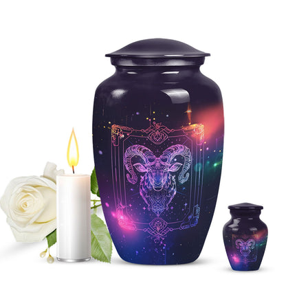 10-inch classic zodiac urn in an abstract design for cremation ashes, customizable with engraved names