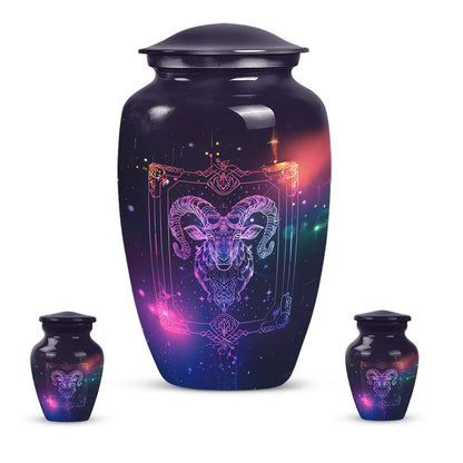 10-inch classic zodiac urn in an abstract design for cremation ashes, customizable with engraved names