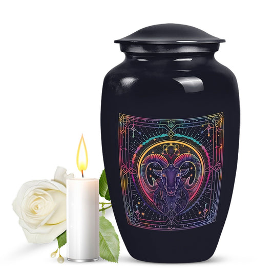 Abstract themed zodiac 10-inch classic funeral urn.