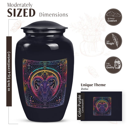 Abstract themed zodiac 10-inch classic funeral urn.