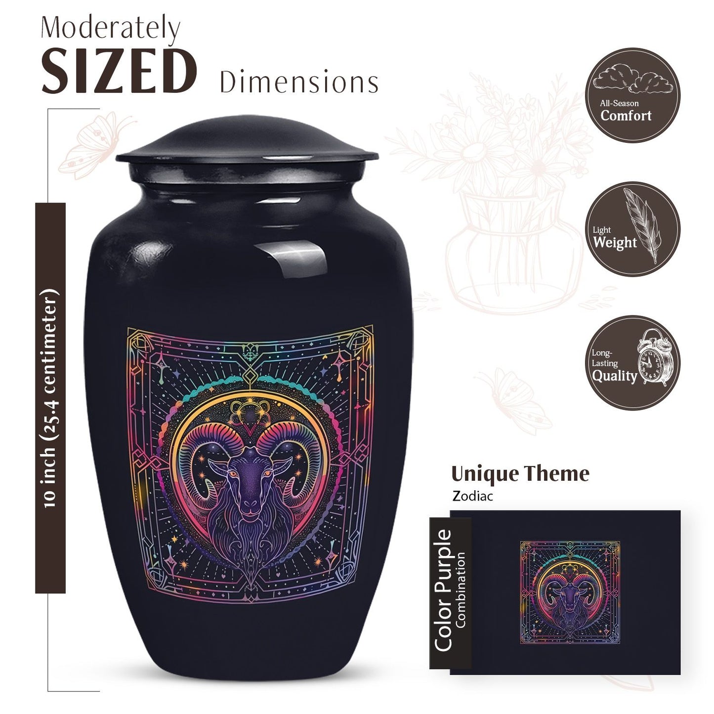 Abstract themed zodiac 10-inch classic funeral urn.