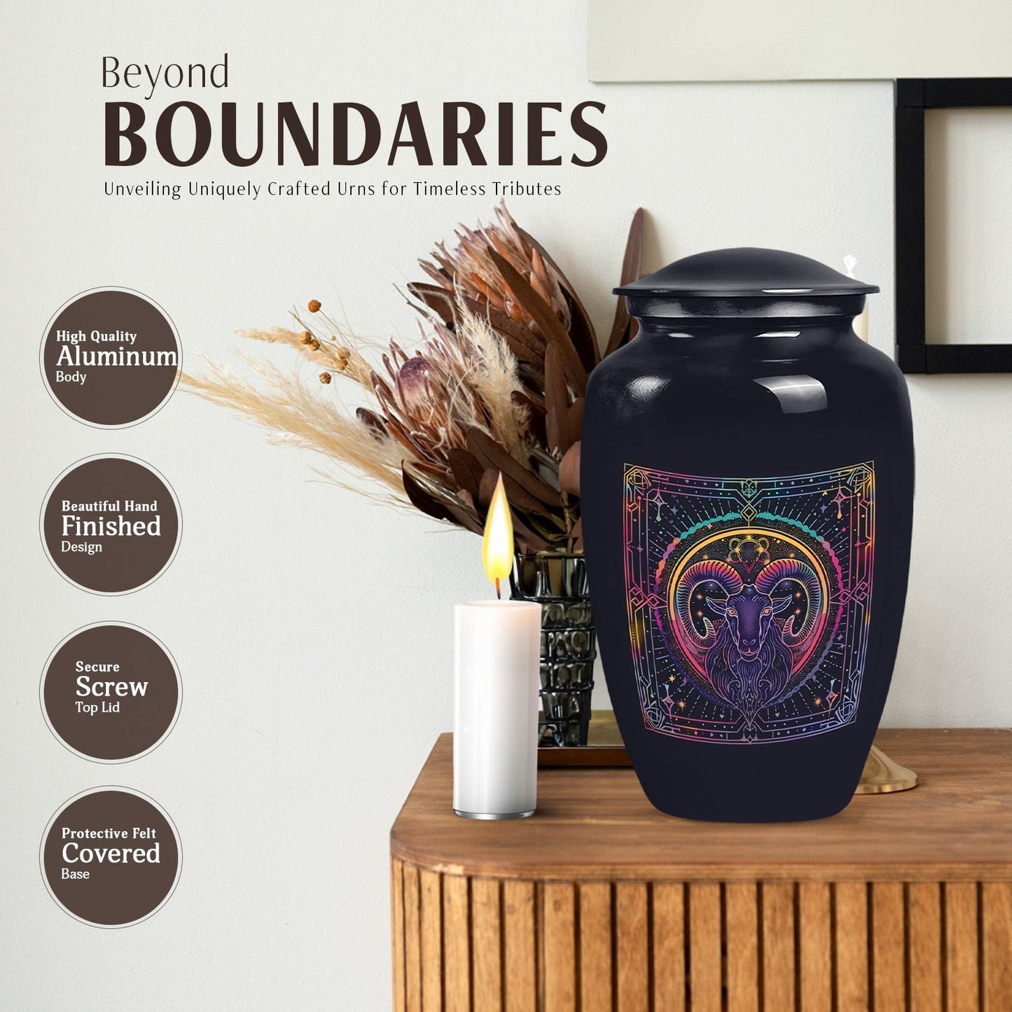 Abstract themed zodiac 10-inch classic funeral urn.
