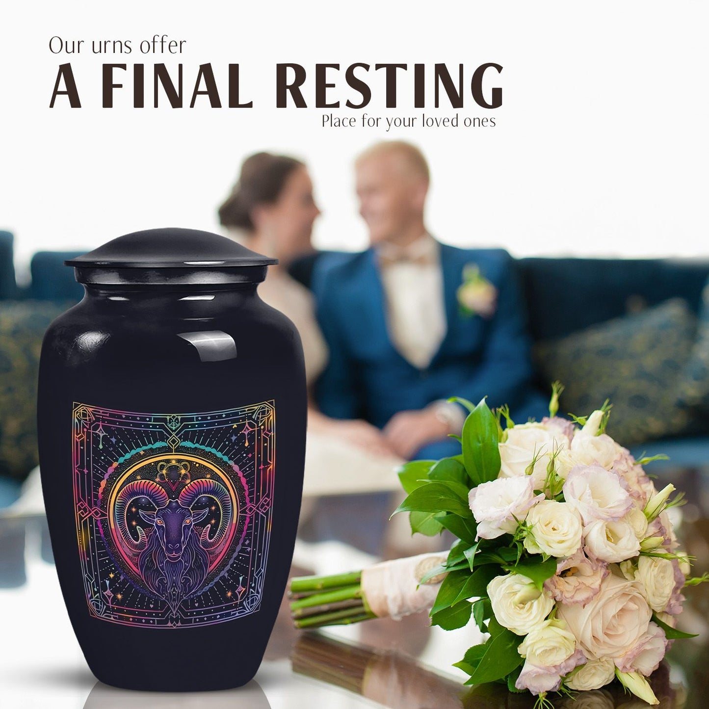 Abstract themed zodiac 10-inch classic funeral urn.