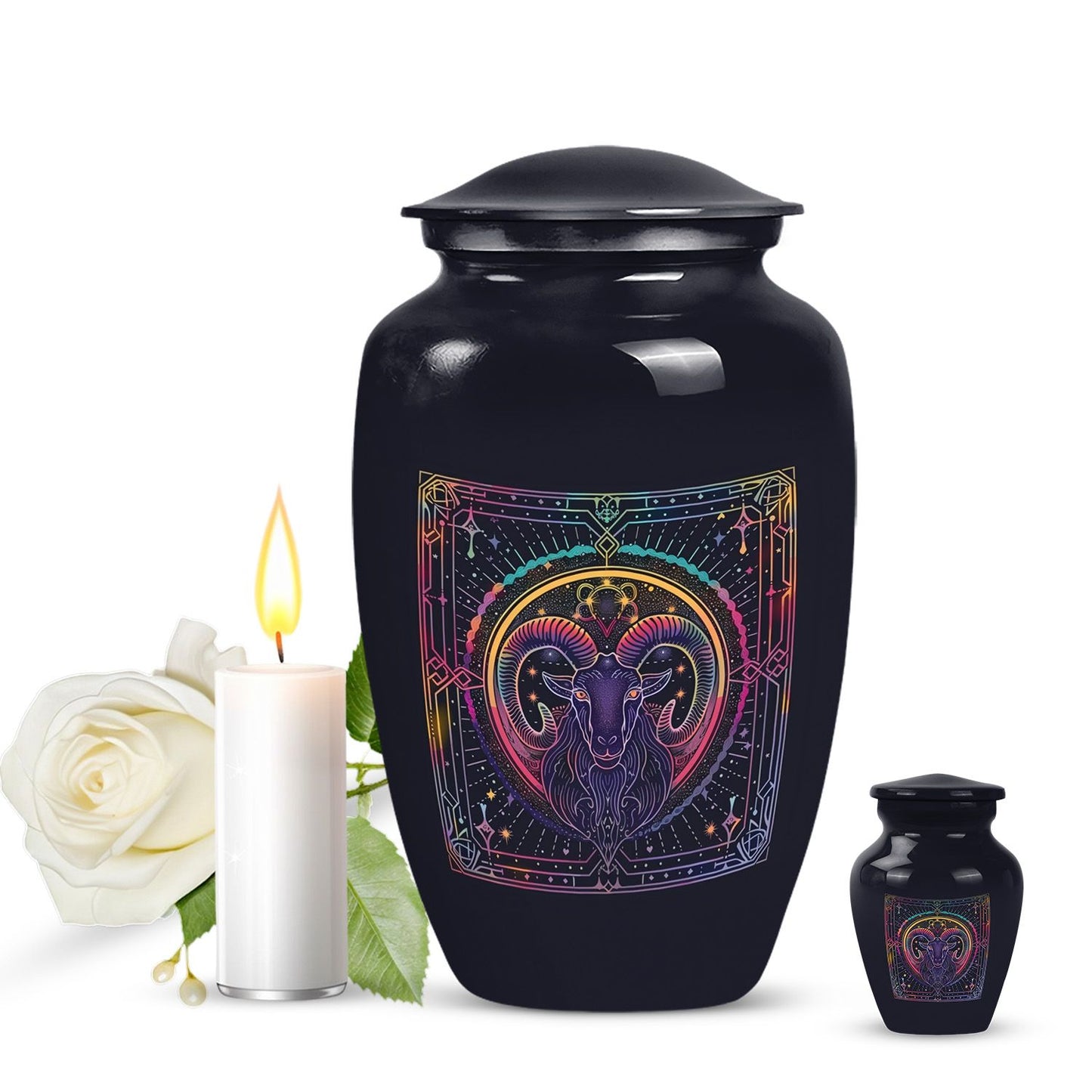 Abstract themed zodiac 10-inch classic funeral urn.