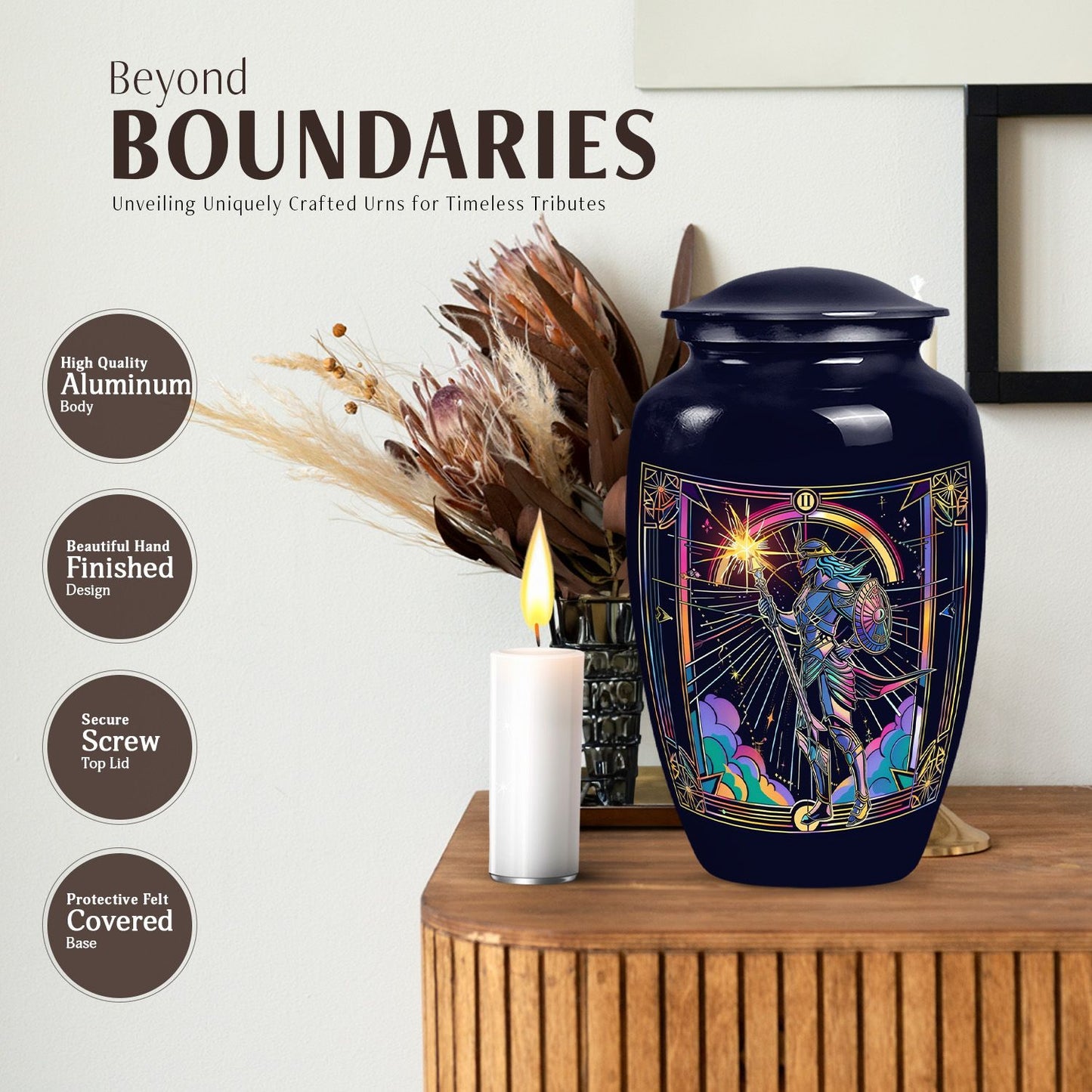 Classic 10 inch Zodiac Urn, large memorial aluminum urn.