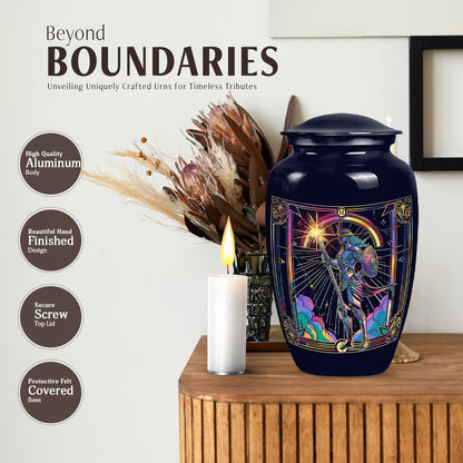 Classic 10 inch Zodiac Urn, large memorial aluminum urn.