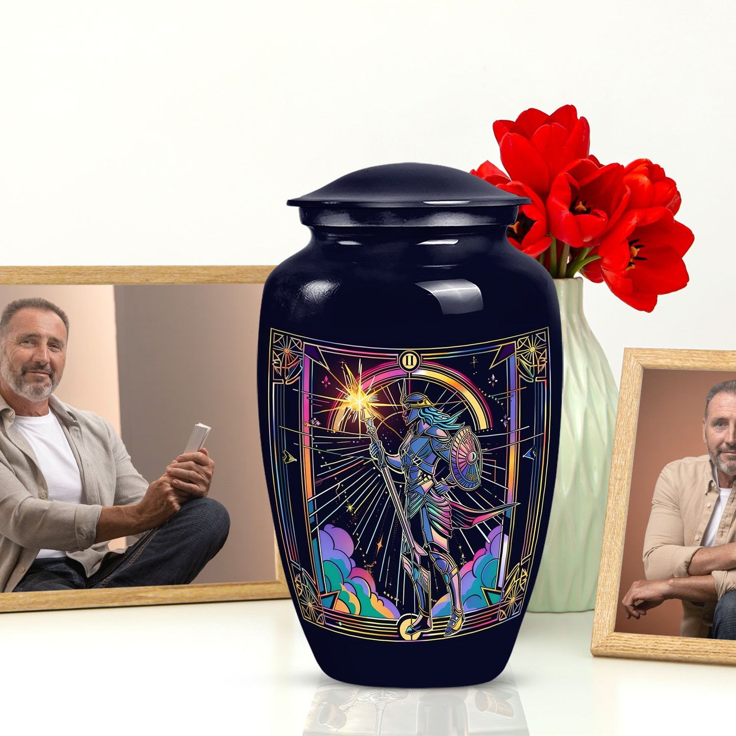 Classic 10 inch Zodiac Urn, large memorial aluminum urn.