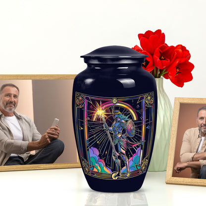 Classic 10 inch Zodiac Urn, large memorial aluminum urn.