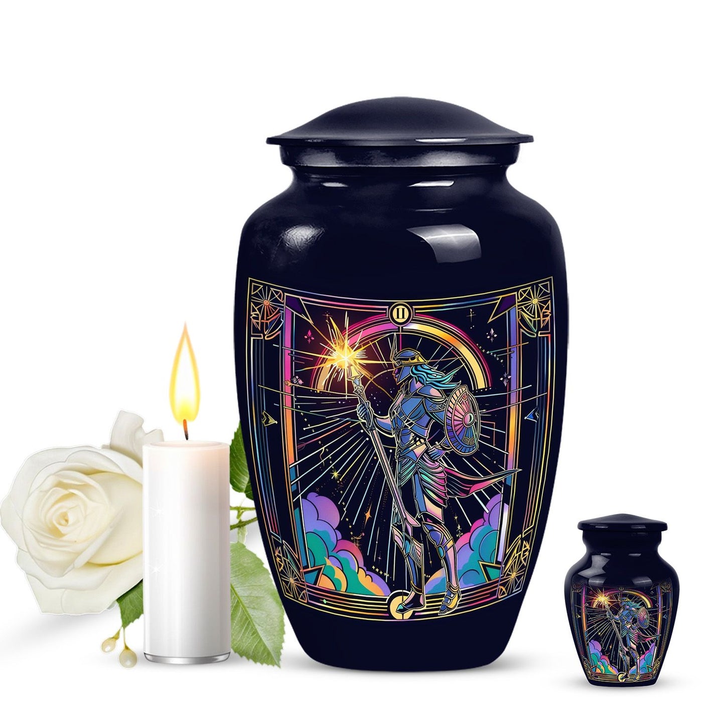 Classic 10 inch Zodiac Urn, large memorial aluminum urn.