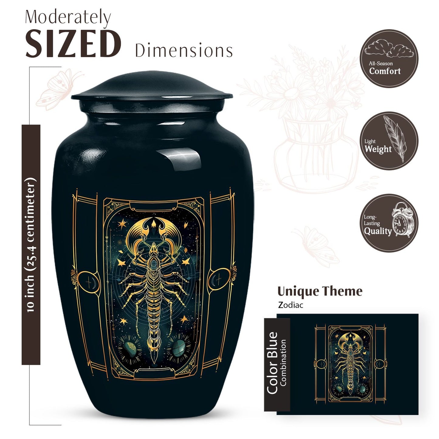 zodiac urn for adult female ashes.