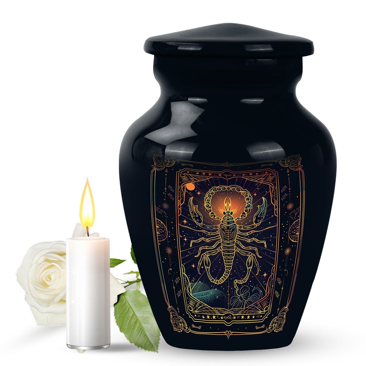10-inch classic abstract design zodiac urn.