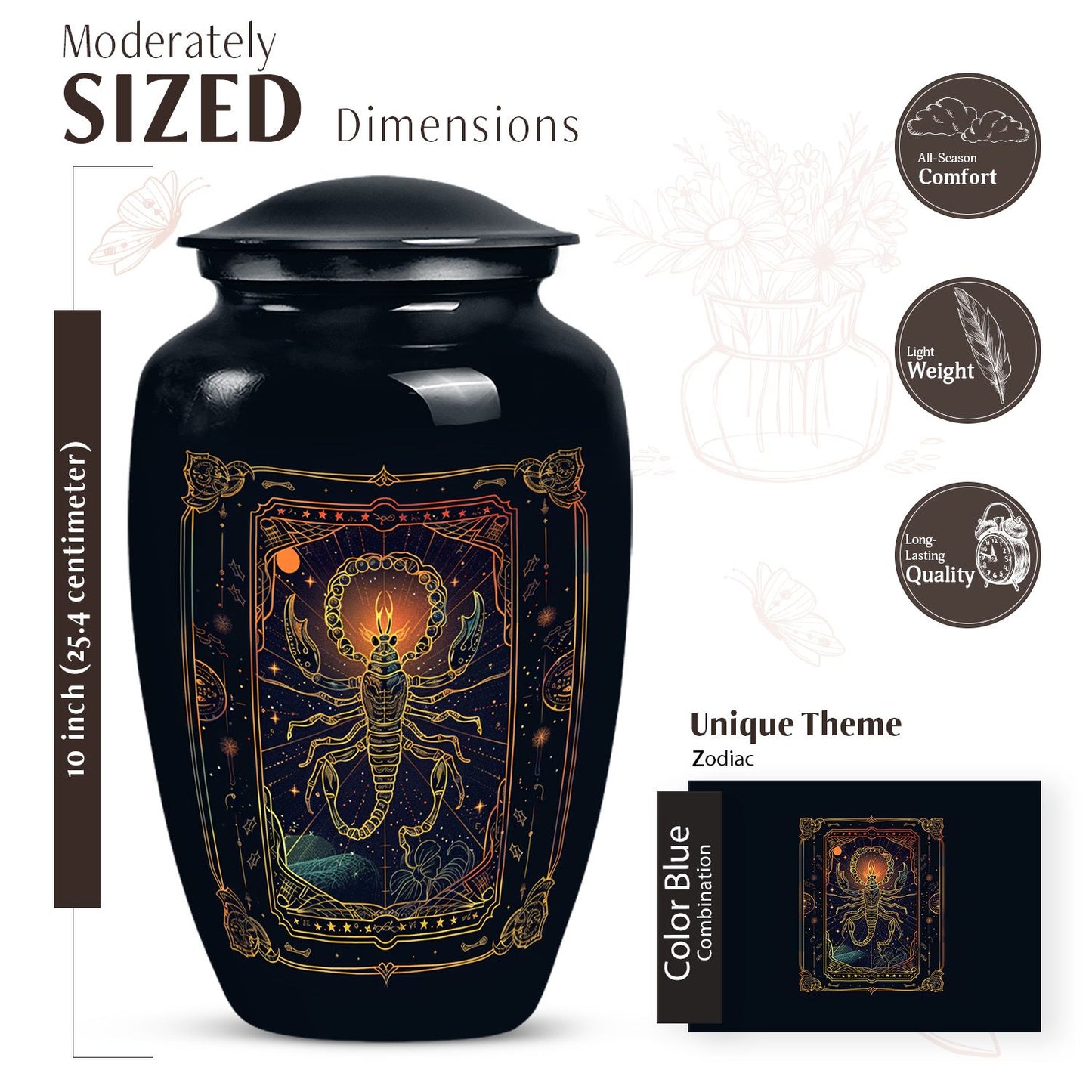 10-inch classic abstract design zodiac urn.