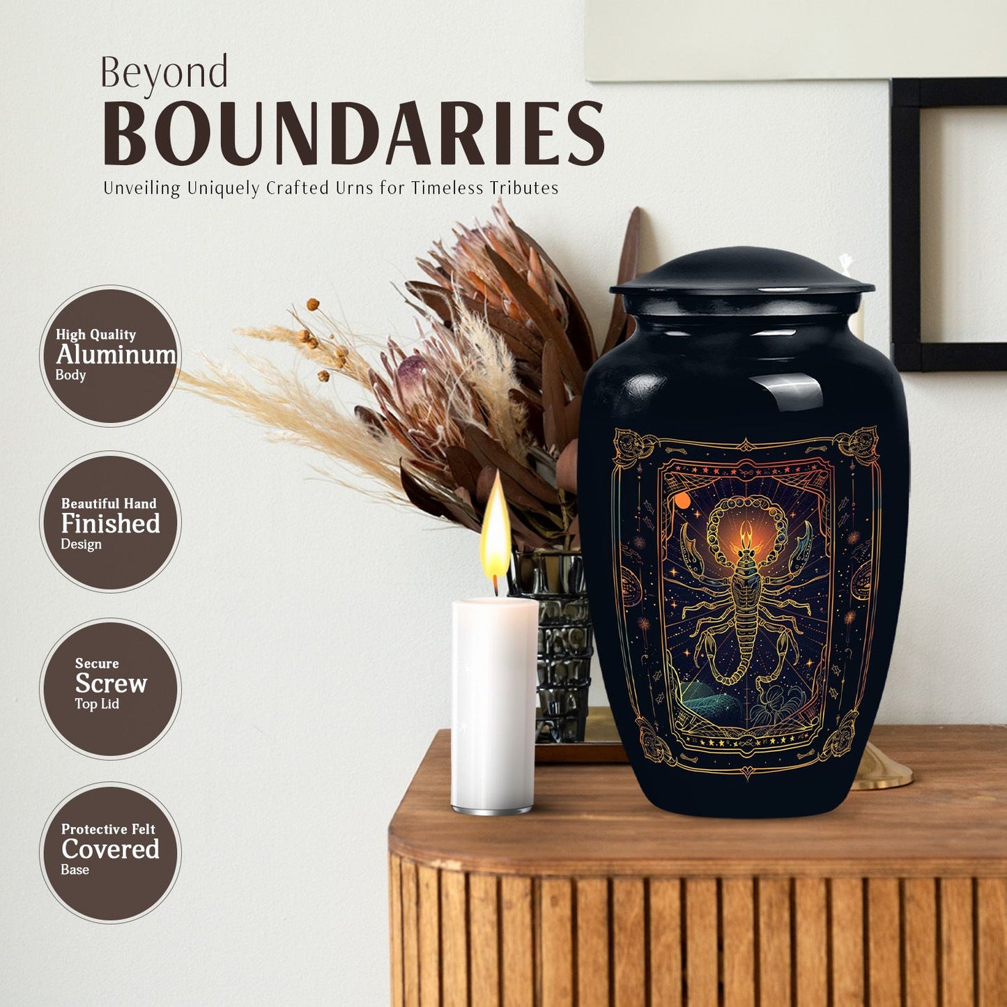 10-inch classic abstract design zodiac urn.