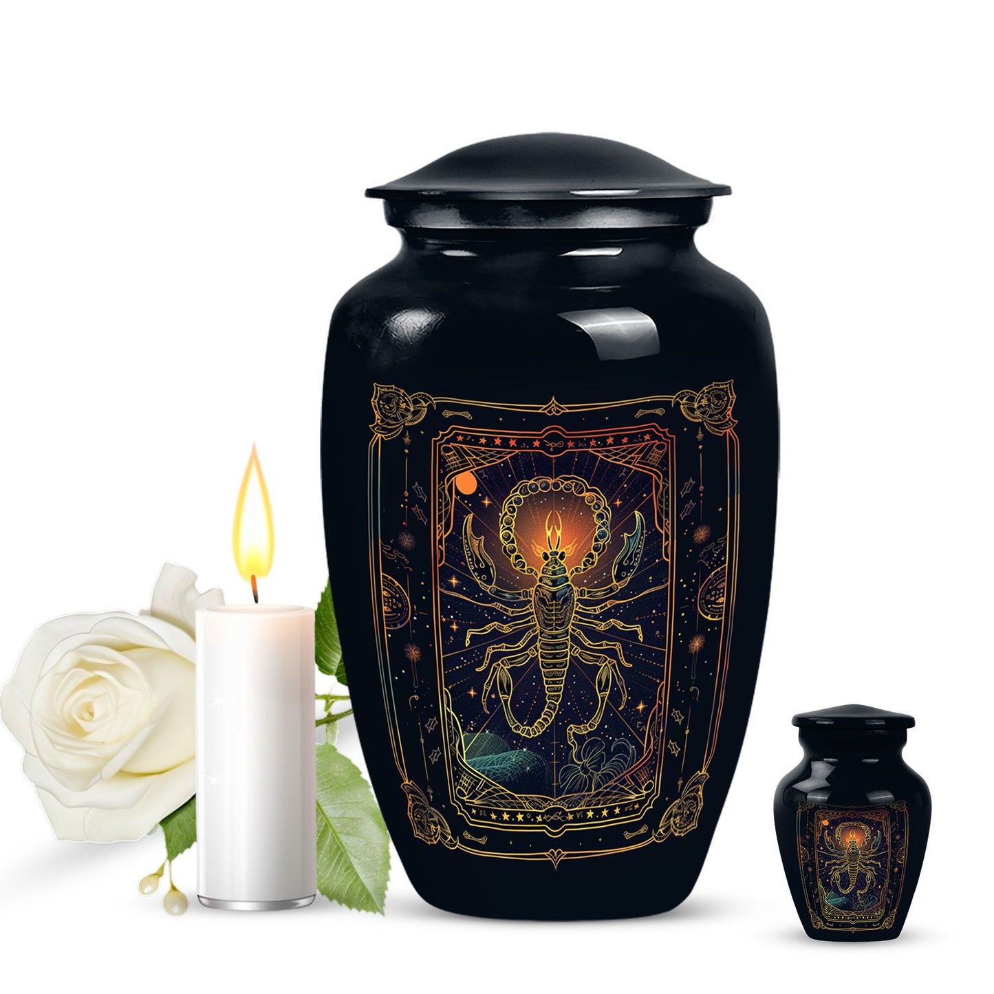 10-inch classic abstract design zodiac urn.