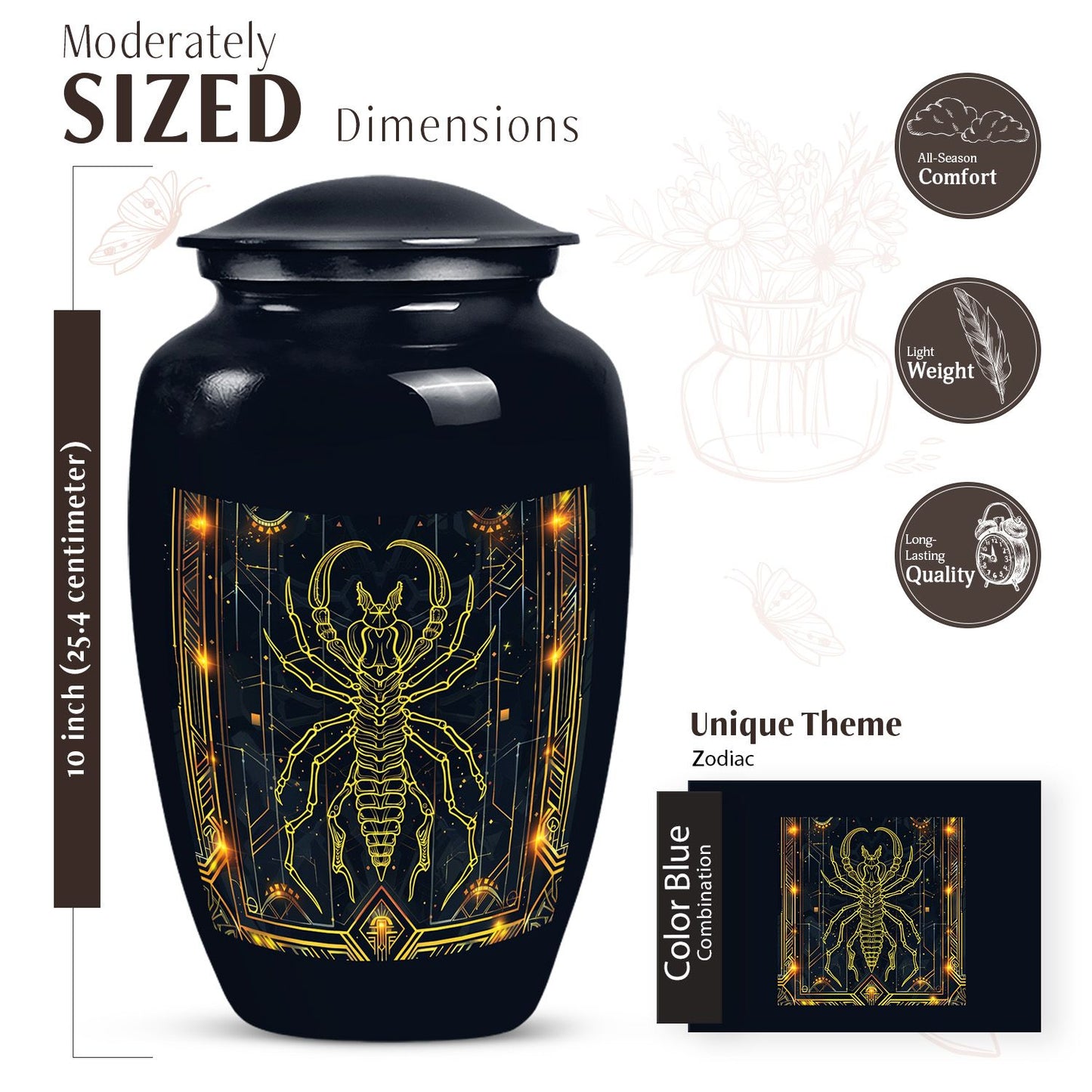 Classic design 10inch Zodiac Urn for cremation ashes