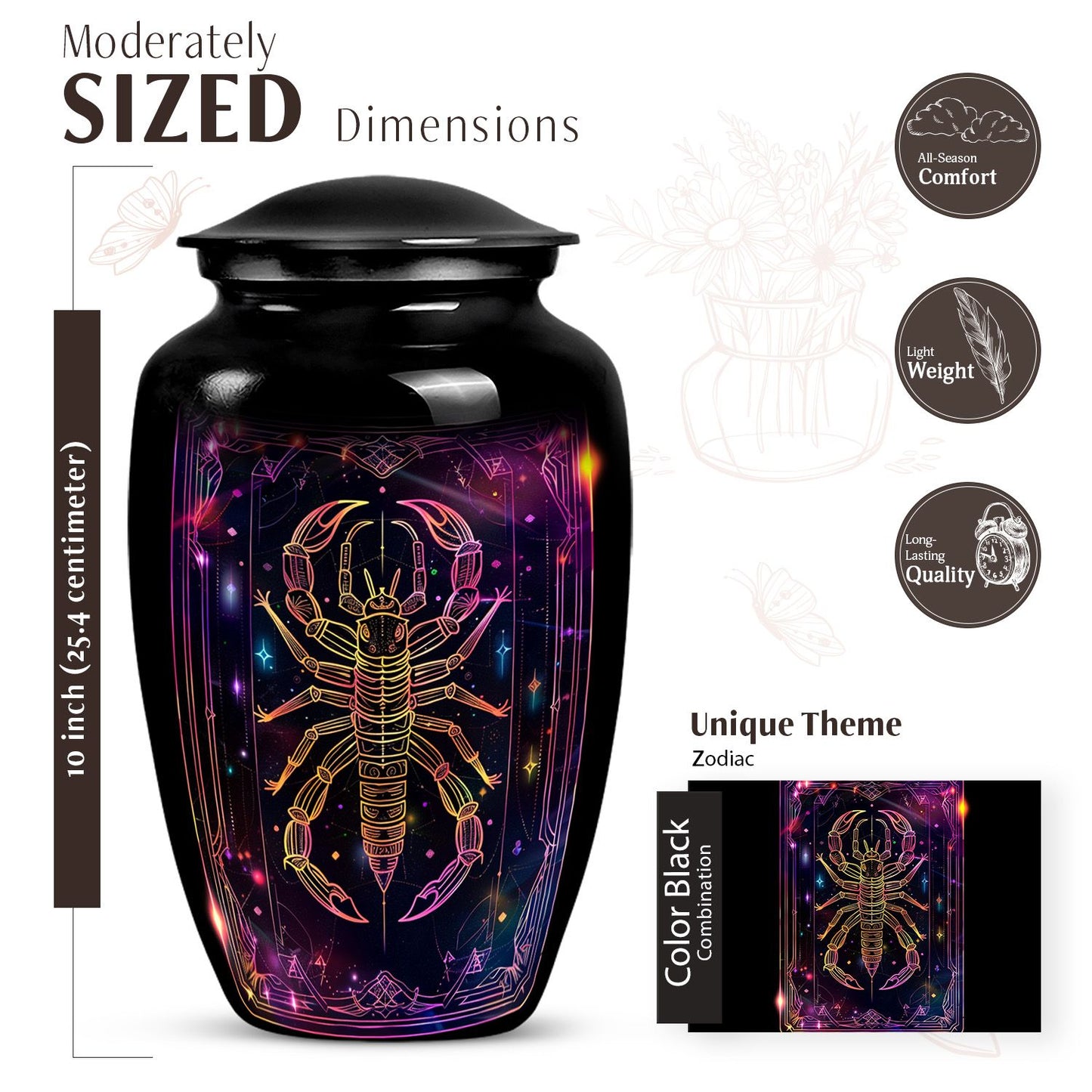 Classic 10-inch zodiac urn made of aluminium