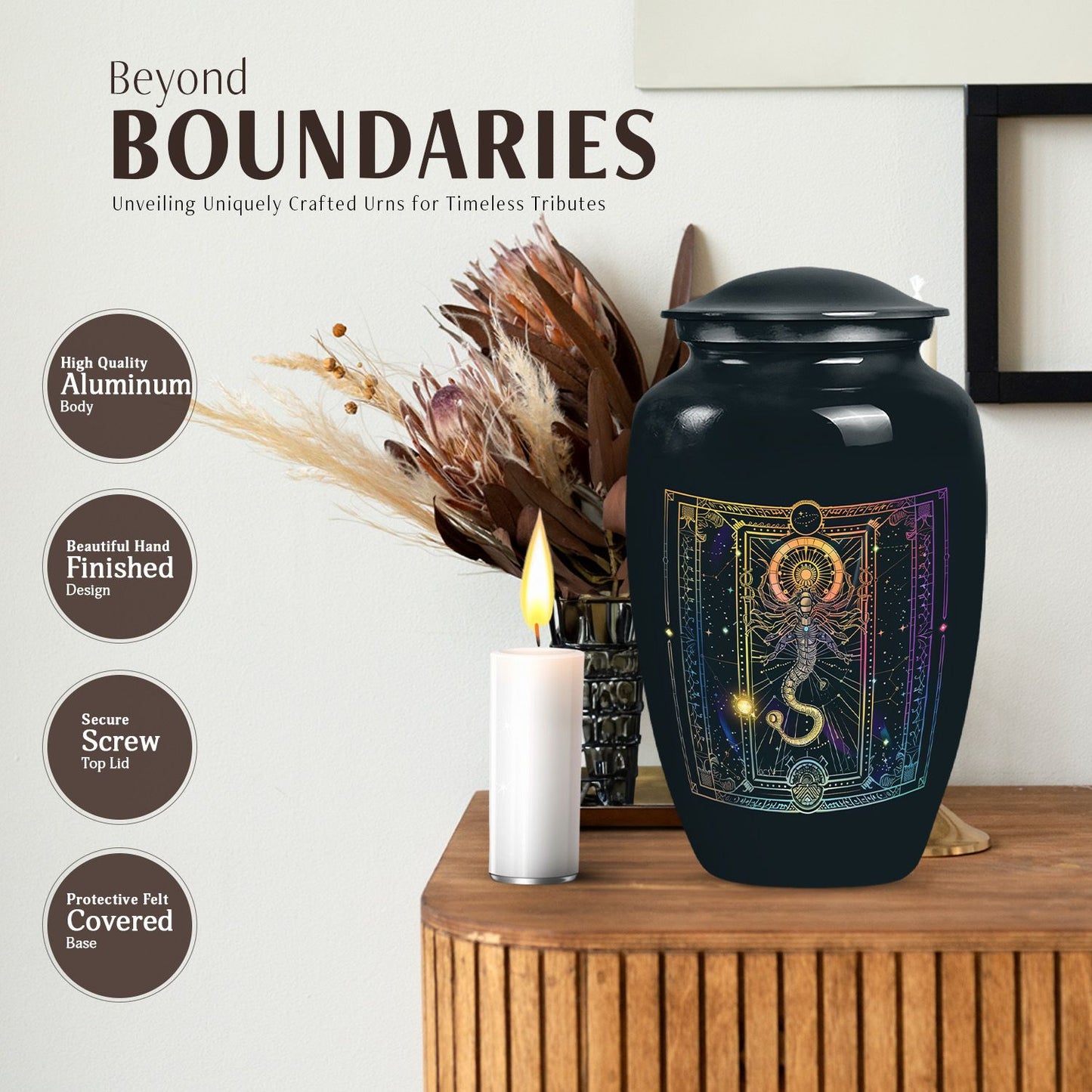 Abstract zodiac urn for adult female cremation ashes