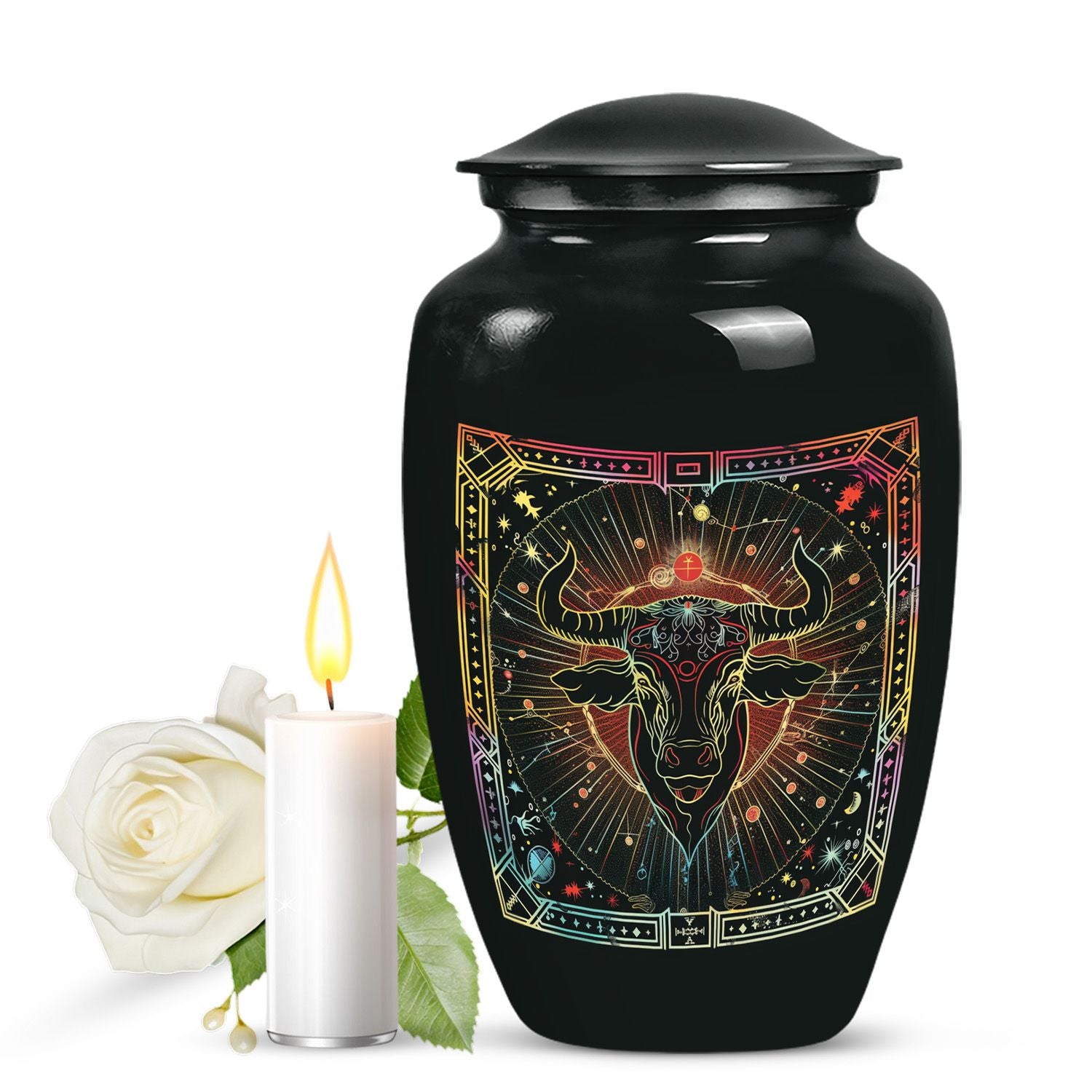 Classic abstract zodiac urn for burial ashes