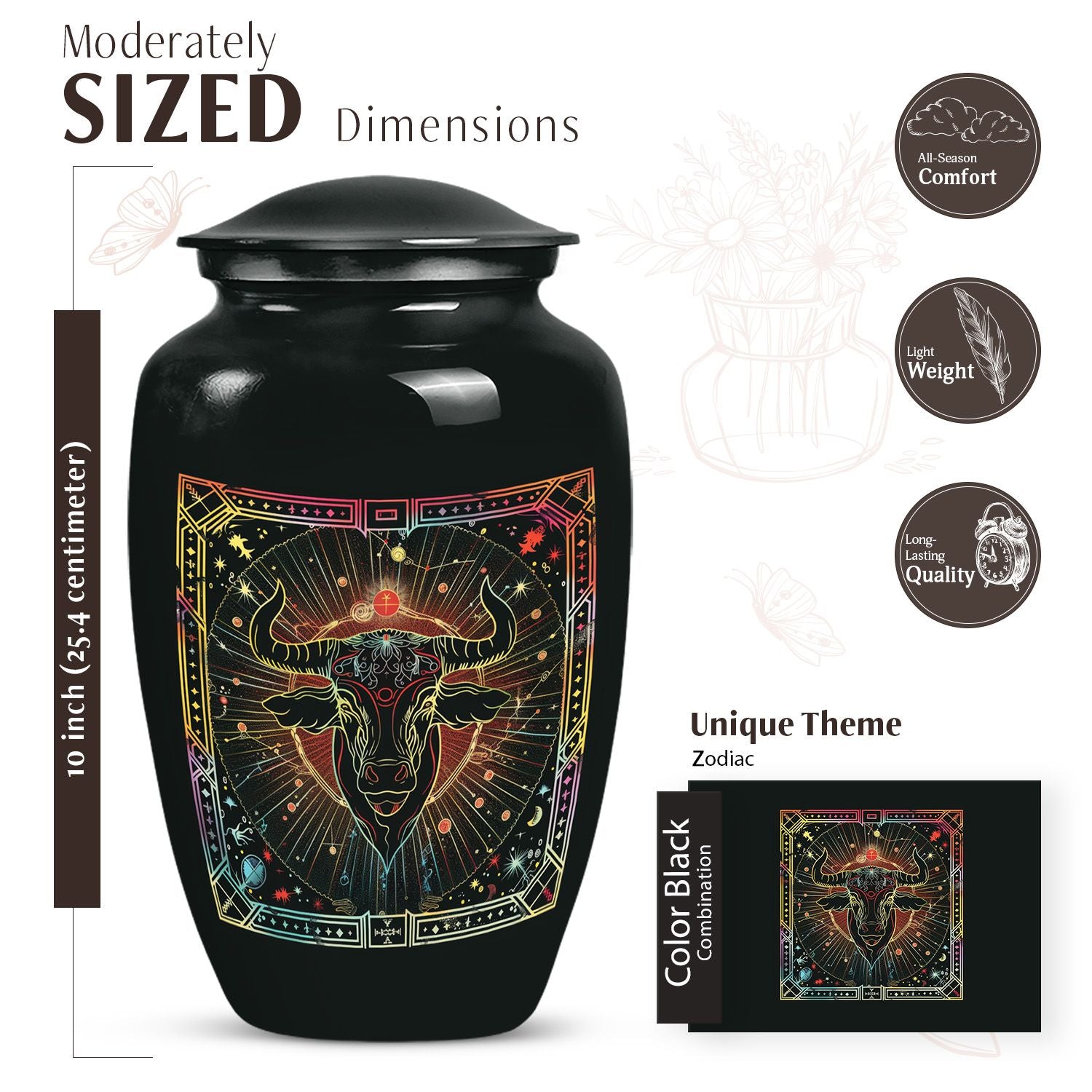 Classic abstract zodiac urn for burial ashes