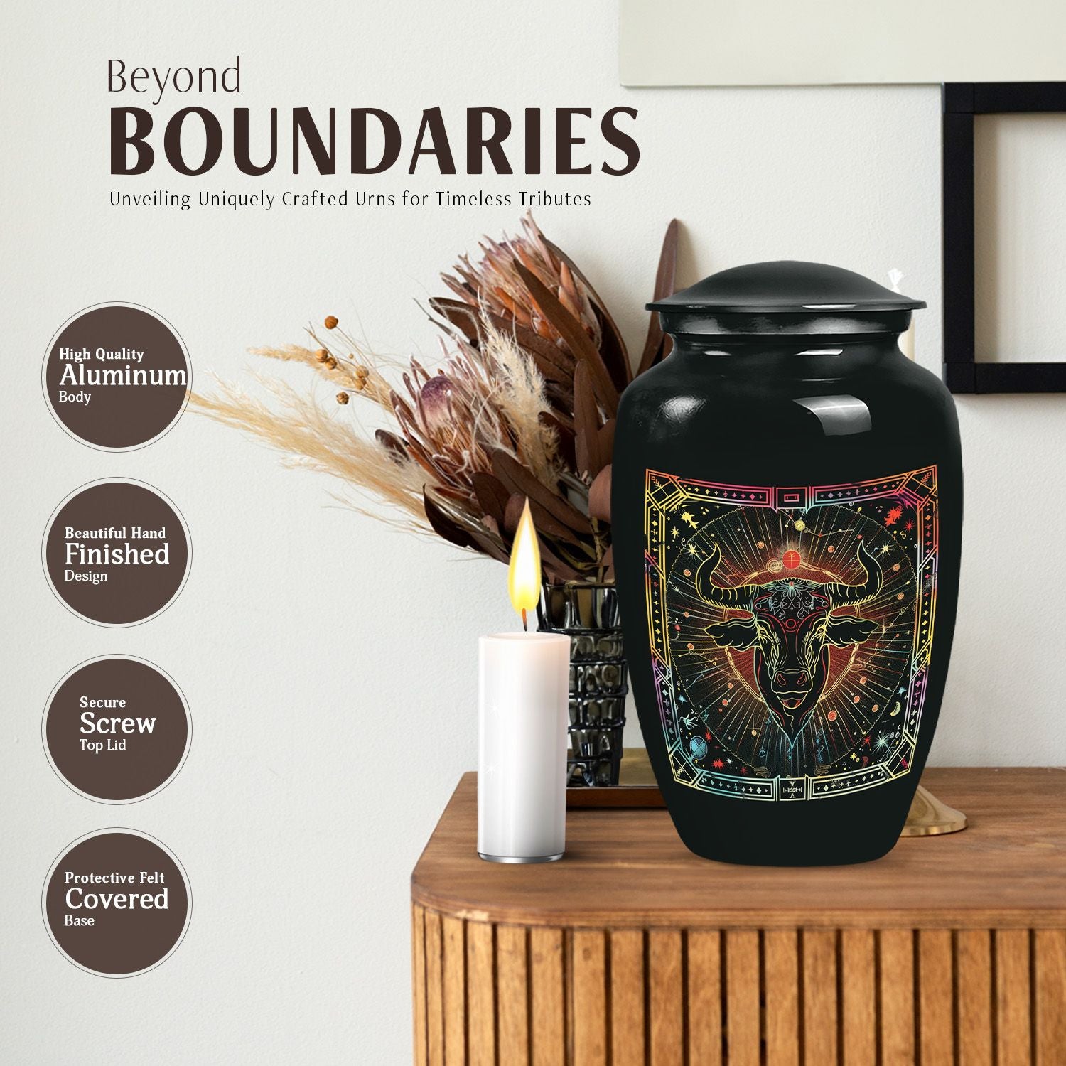 Classic abstract zodiac urn for burial ashes