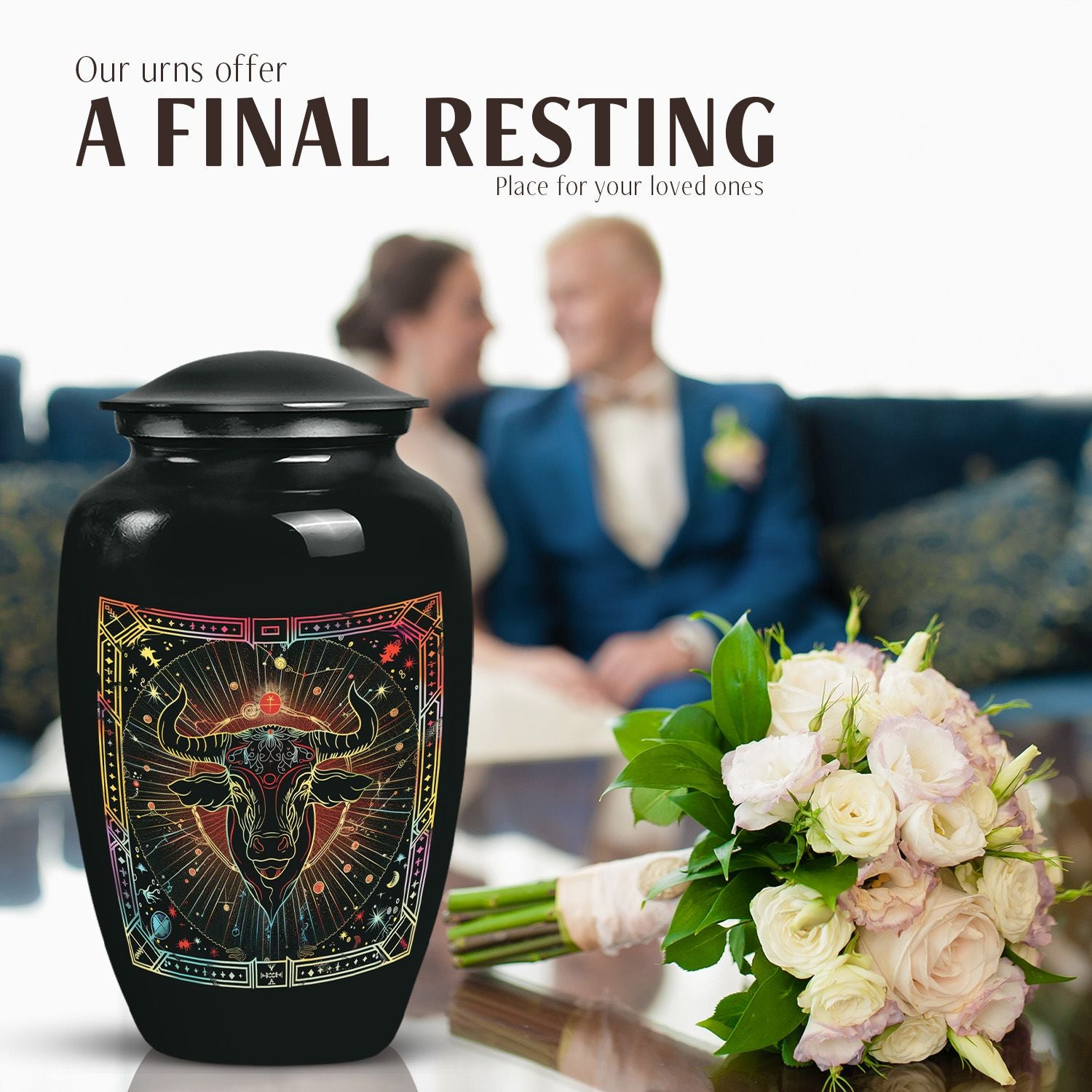 Classic abstract zodiac urn for burial ashes