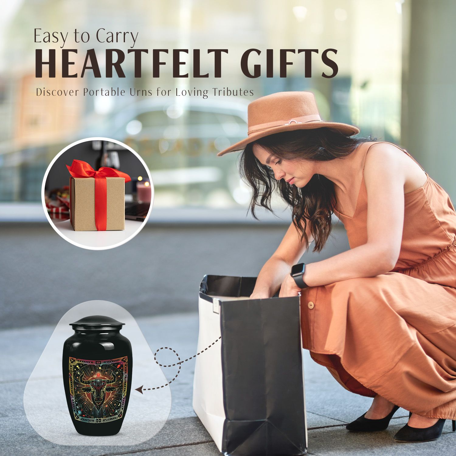 Classic abstract zodiac urn for burial ashes