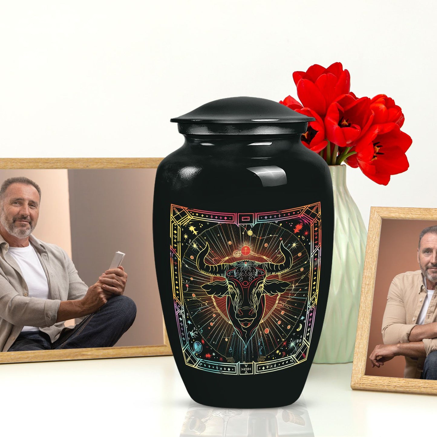 Classic abstract zodiac urn for burial ashes