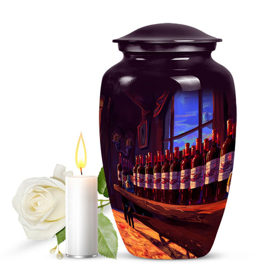 10-inch classic aluminum burial urn with abstract design,
