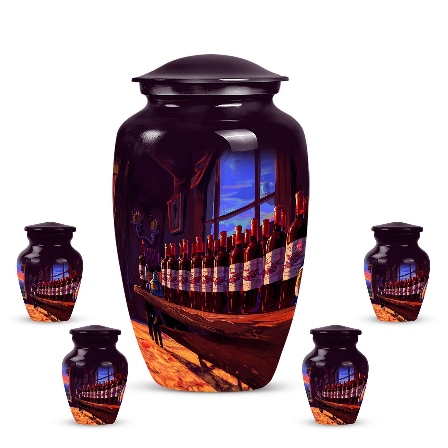 10-inch classic aluminum burial urn with abstract design,