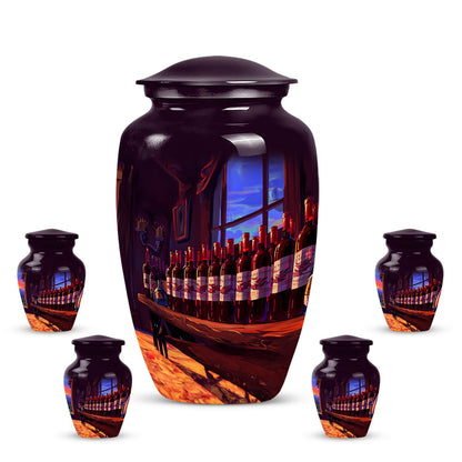 10-inch classic aluminum burial urn with abstract design,