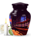 10-inch classic aluminum burial urn with abstract design,