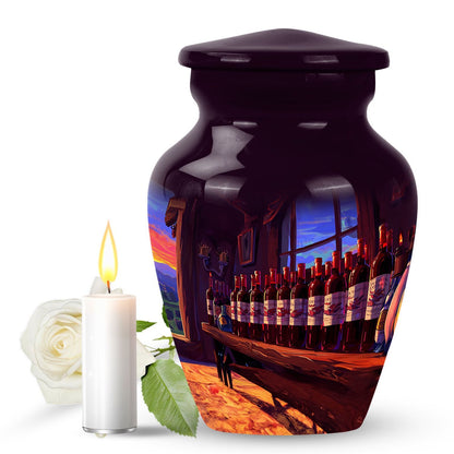 10-inch classic aluminum burial urn with abstract design,