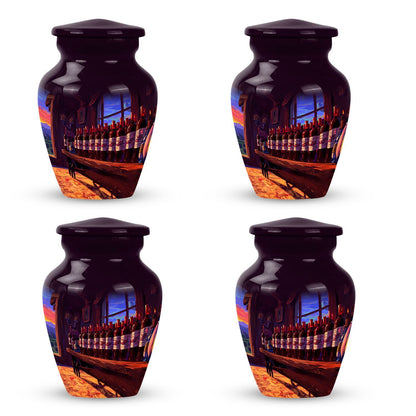 10-inch classic aluminum burial urn with abstract design,