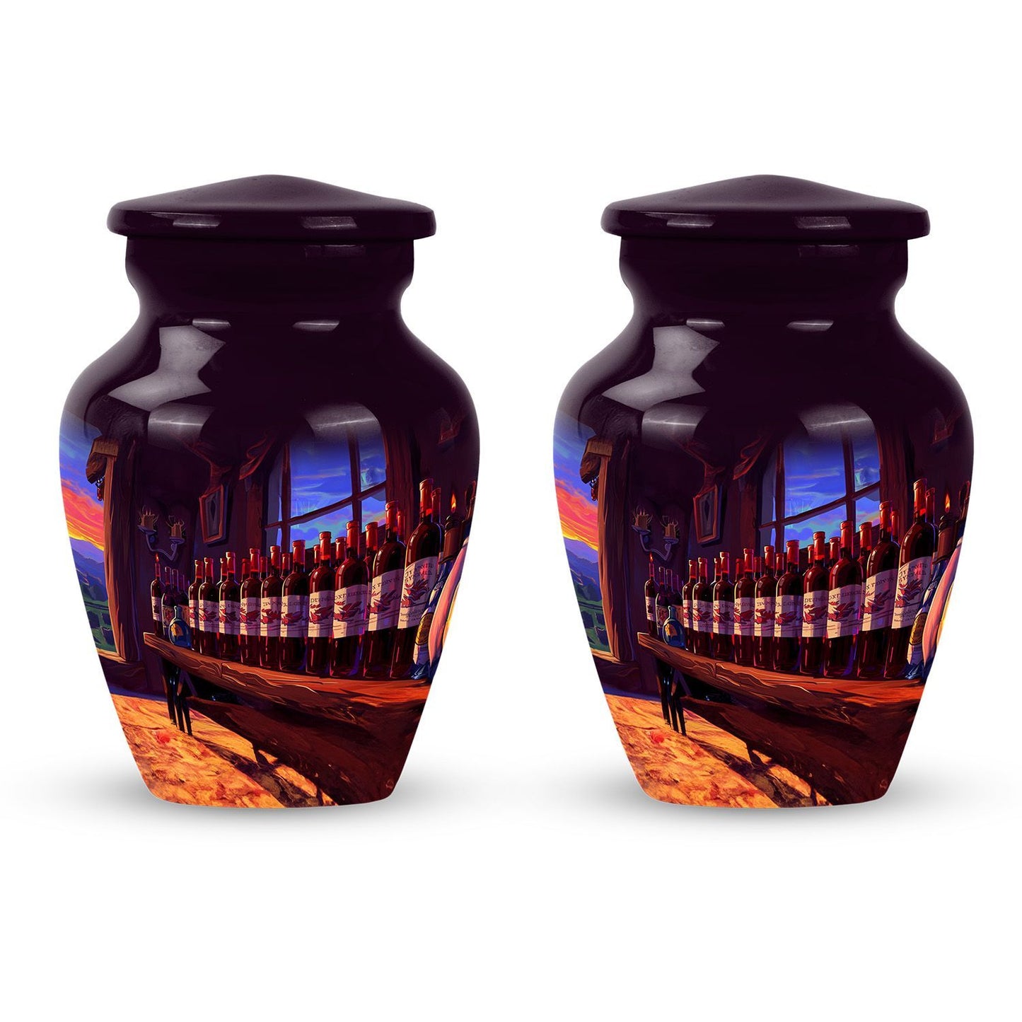 10-inch classic aluminum burial urn with abstract design,