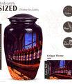 10-inch classic aluminum burial urn with abstract design,