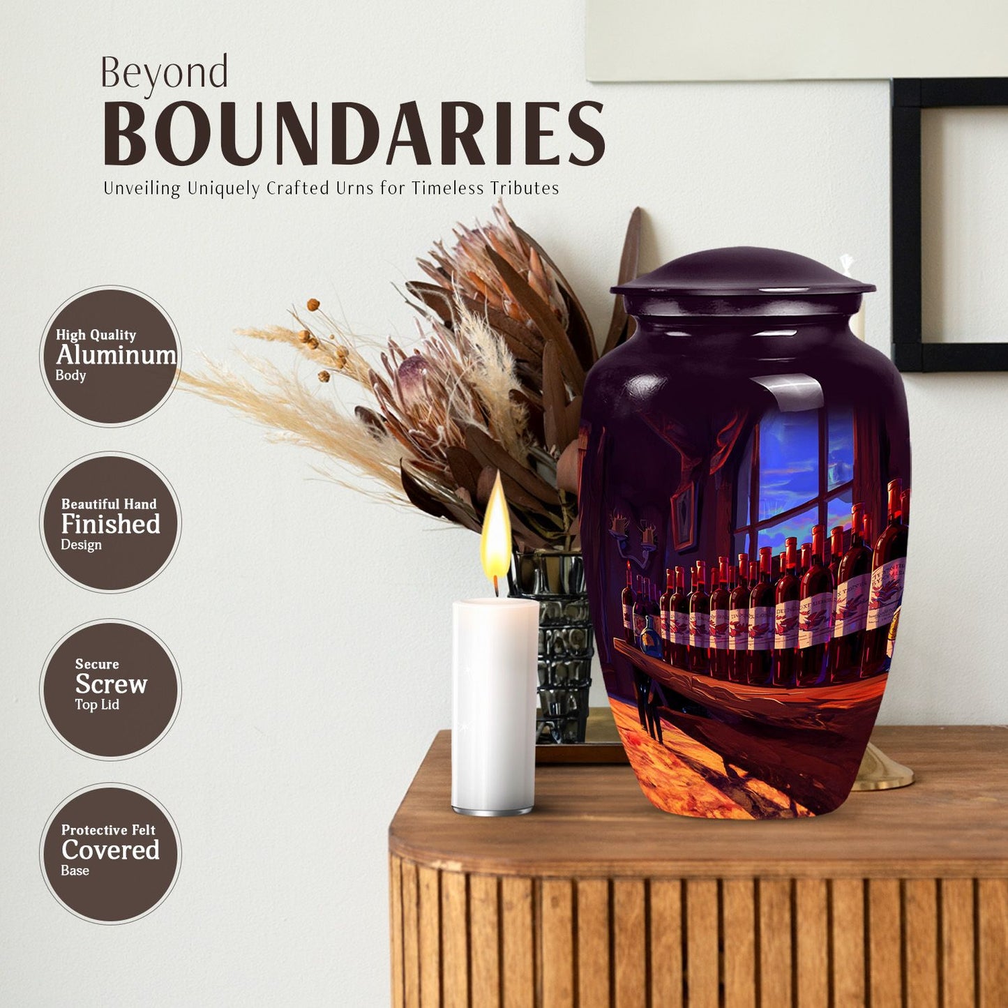 10-inch classic aluminum burial urn with abstract design,