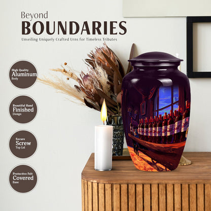 10-inch classic aluminum burial urn with abstract design,