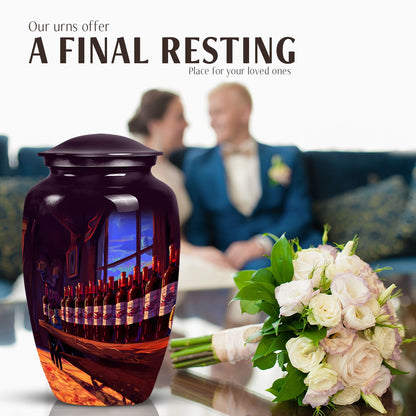 10-inch classic aluminum burial urn with abstract design,