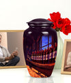 10-inch classic aluminum burial urn with abstract design,