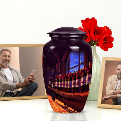 10-inch classic aluminum burial urn with abstract design,