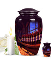 10-inch classic aluminum burial urn with abstract design,
