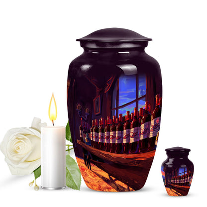 10-inch classic aluminum burial urn with abstract design,