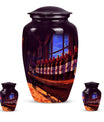 10-inch classic aluminum burial urn with abstract design,