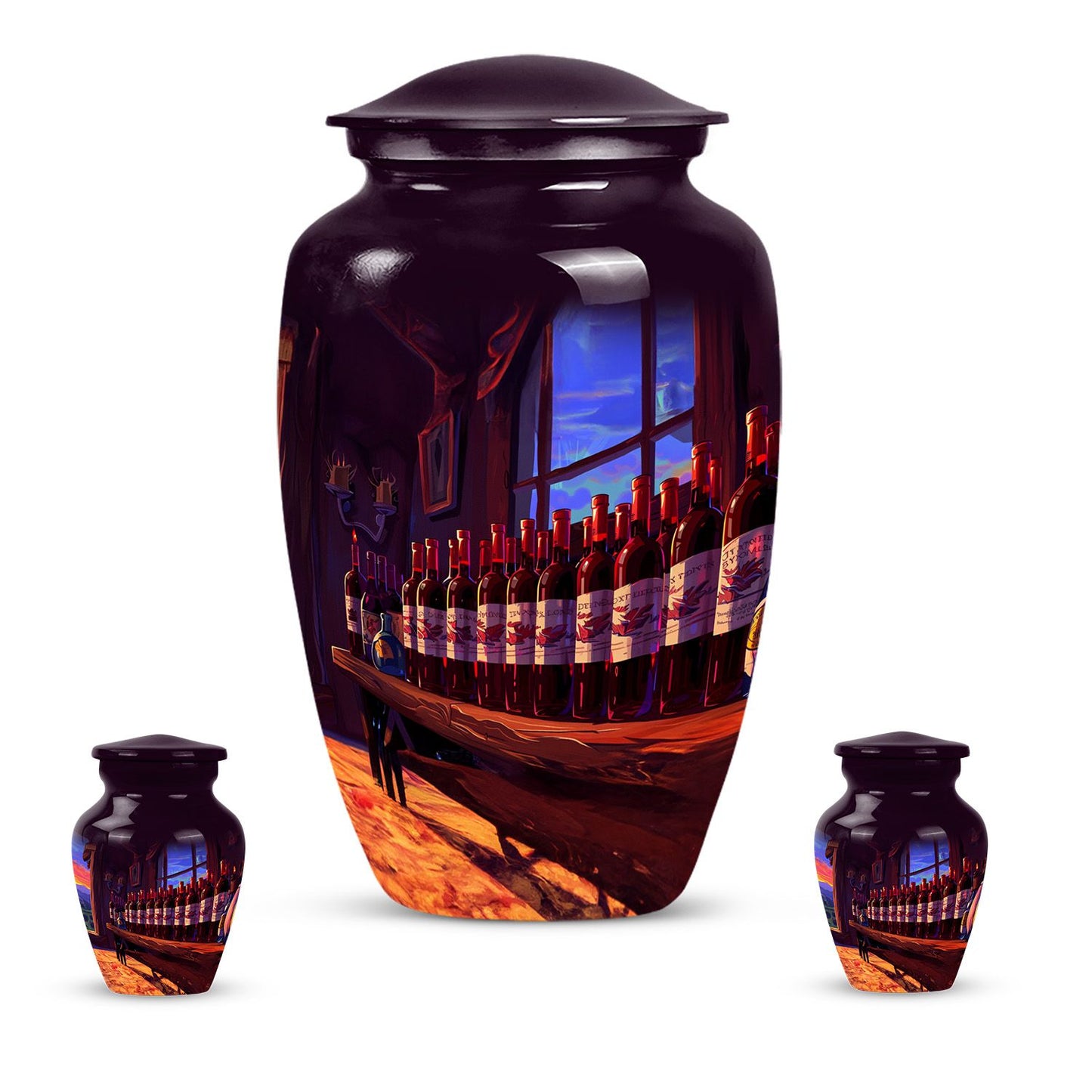 10-inch classic aluminum burial urn with abstract design,
