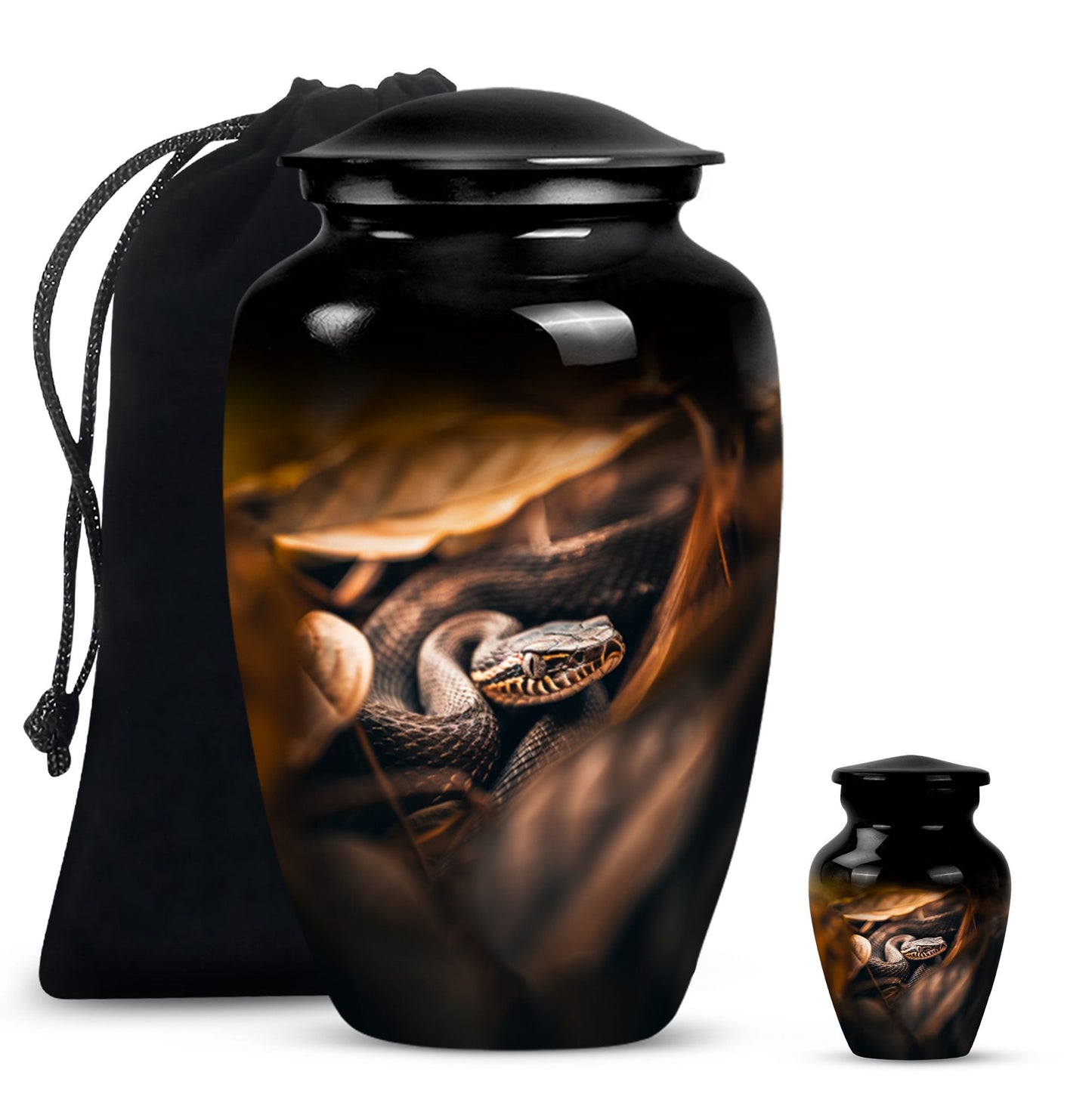 classic abstract snake urn, memorial human urn for ashes